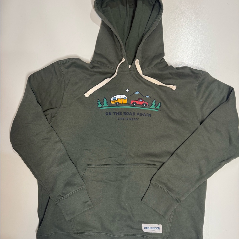 Life Is Good Olive Hoodie with Graphic